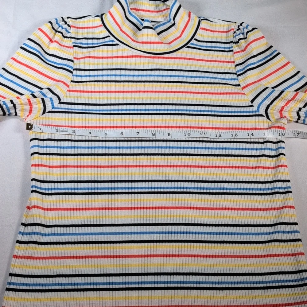 Free People Long Sleeve Striped Ribbed Shirt with Mock Turtleneck Size Large